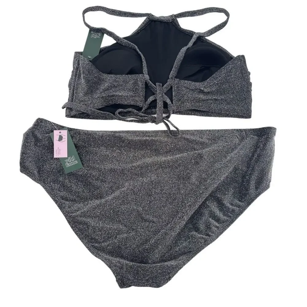 Wild fable black glitter bikini 2X bottoms 3X top